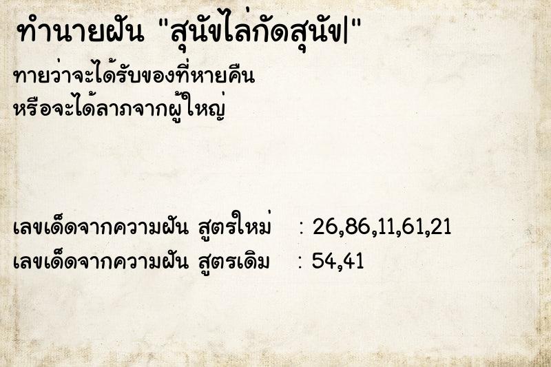 ทำนายฝันสุนัขไล่กัดสุนัข| ทำนายฝันทำนายฝันสุนัขไล่กัดสุนัข|
